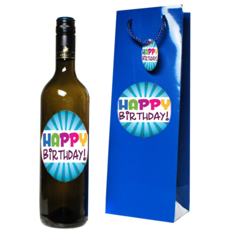 Flaschen-Tasche Happy Birthday mit 2 Aufklebern Pappe 35 x 12 cm Geschenkverpackung für Flaschen